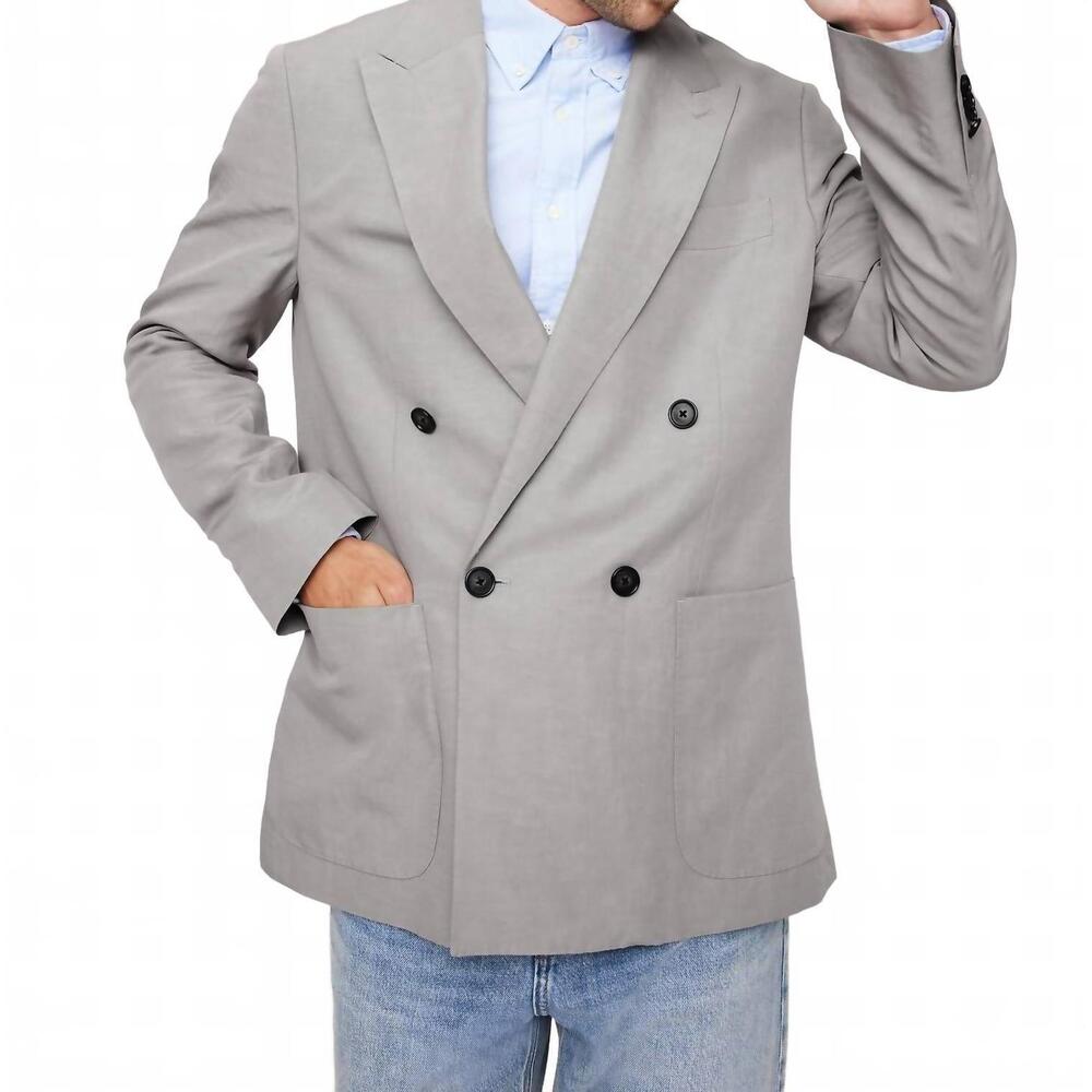NEW BANANA REPUBLIC relaxed tencel-linen double-breasted suit jacket in gray